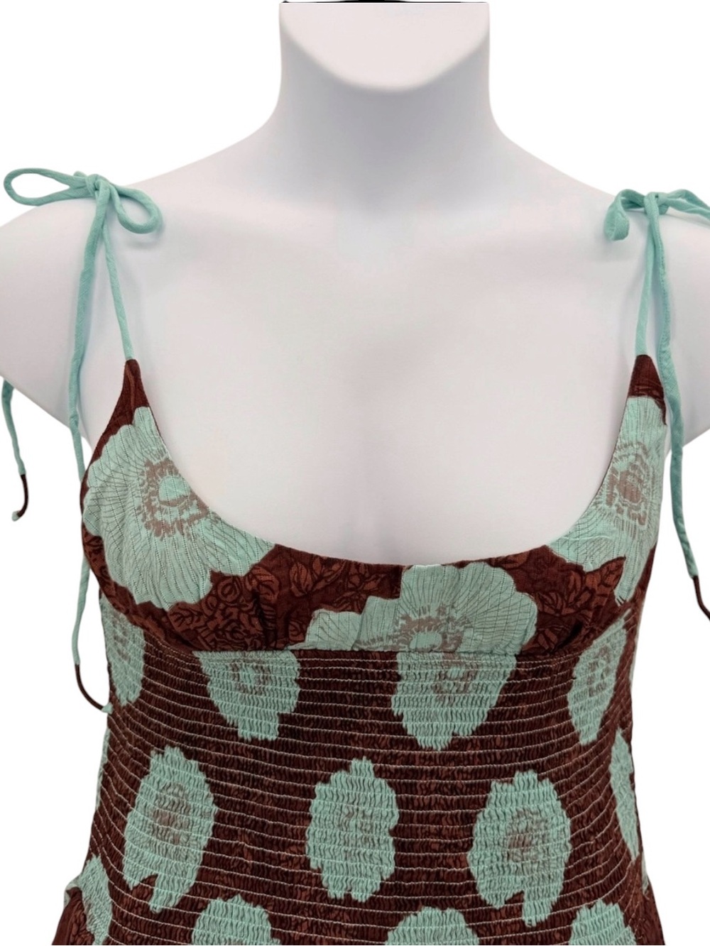 FREE PEOPLE Aariel Tie Strap Tiered Cotton Midi Dress Nutmeg Combo NWT - Picture 4 of 10